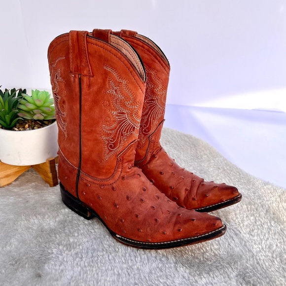 *Jar Boots | Orange Ostrich Leather Western Boot Size 20/13 - Picture 1 of 15